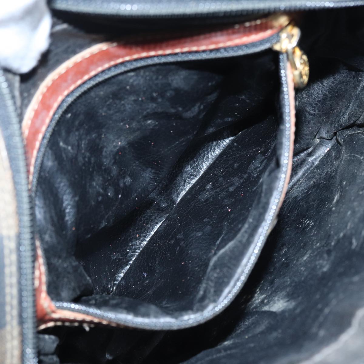 FENDI Pecan Canvas Shoulder Bag Brown Black gold 88845