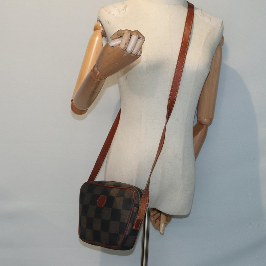FENDI Pecan Canvas Shoulder Bag Brown Black gold 88845