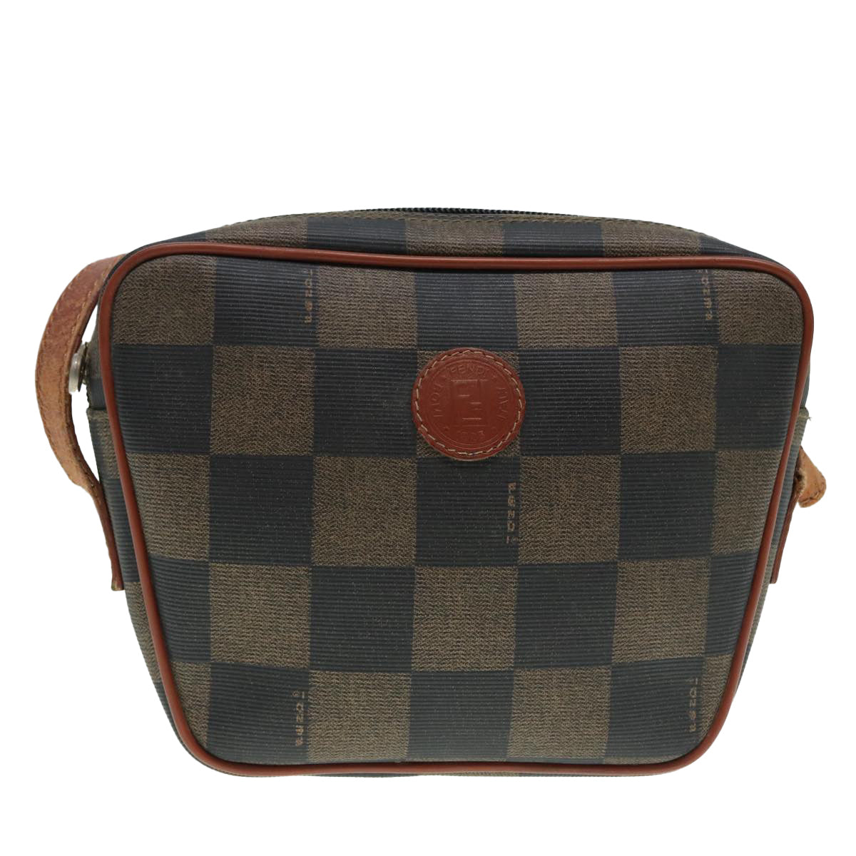FENDI Pecan Canvas Shoulder Bag Brown Black gold 88845