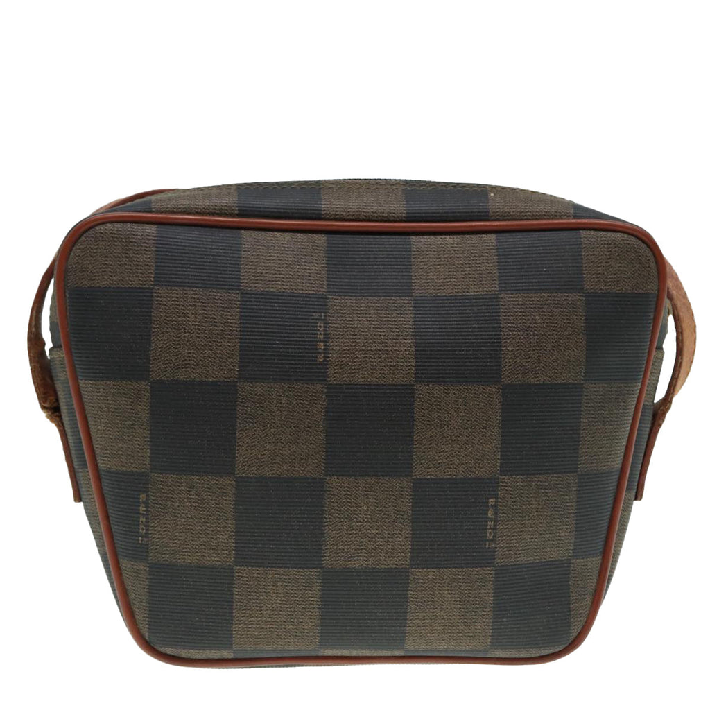 FENDI Pecan Canvas Shoulder Bag Brown Black gold 88845