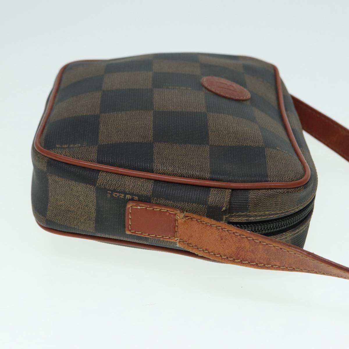 FENDI Pecan Canvas Shoulder Bag Brown Black gold 88845