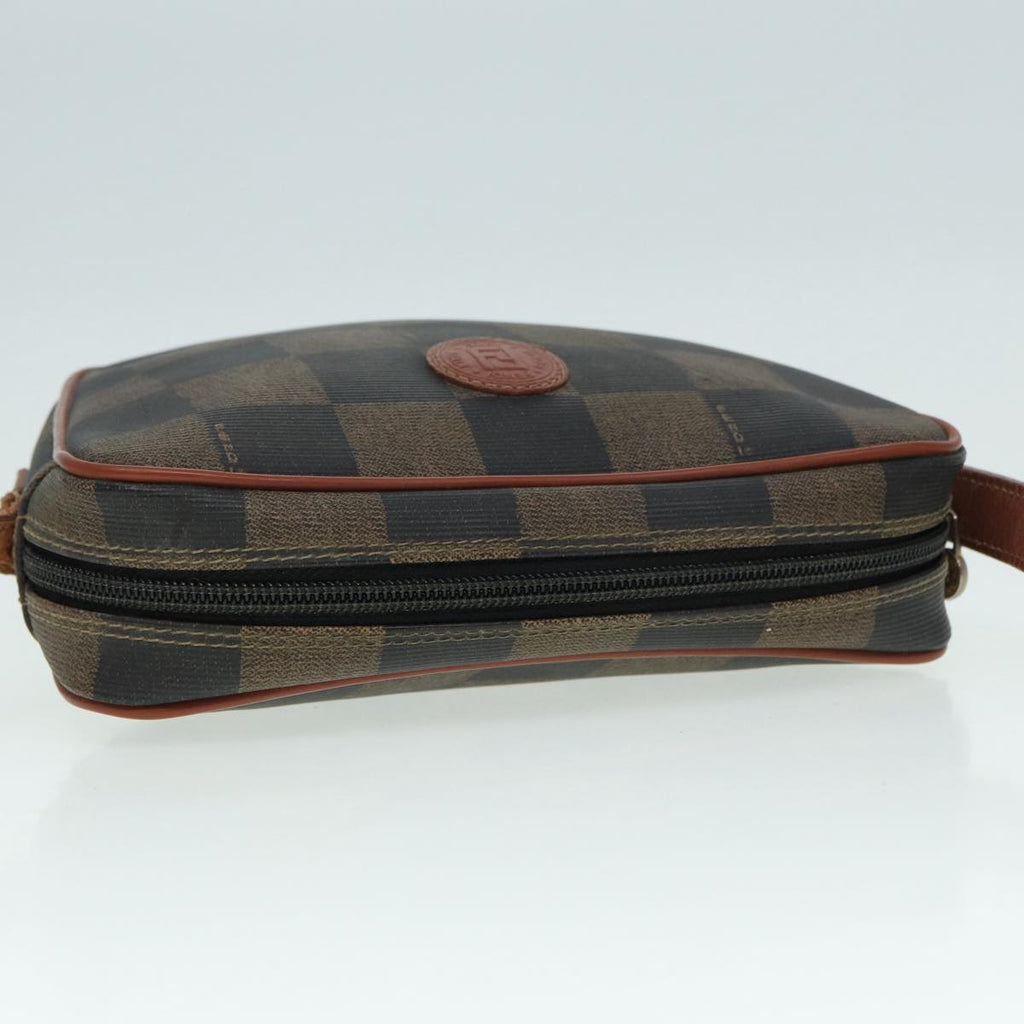 FENDI Pecan Canvas Shoulder Bag Brown Black gold 88845