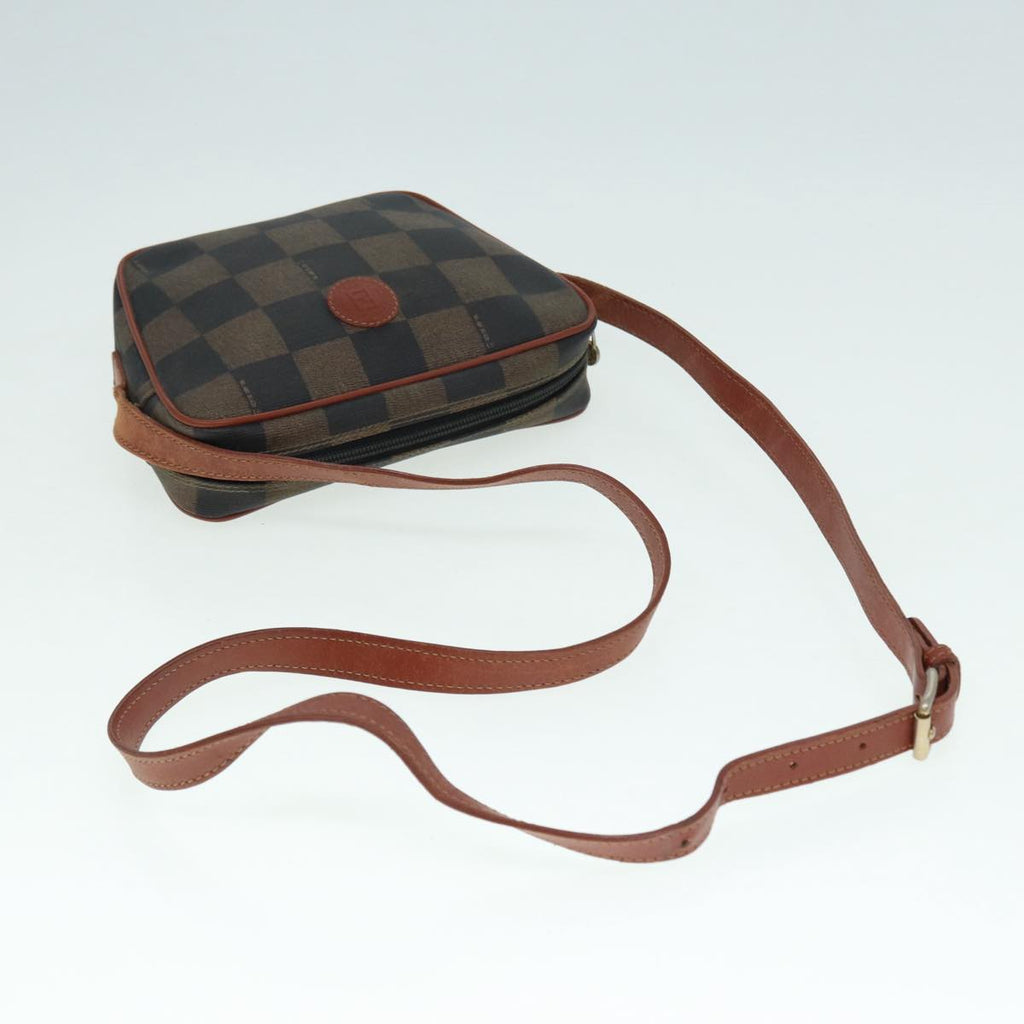 FENDI Pecan Canvas Shoulder Bag Brown Black gold 88845