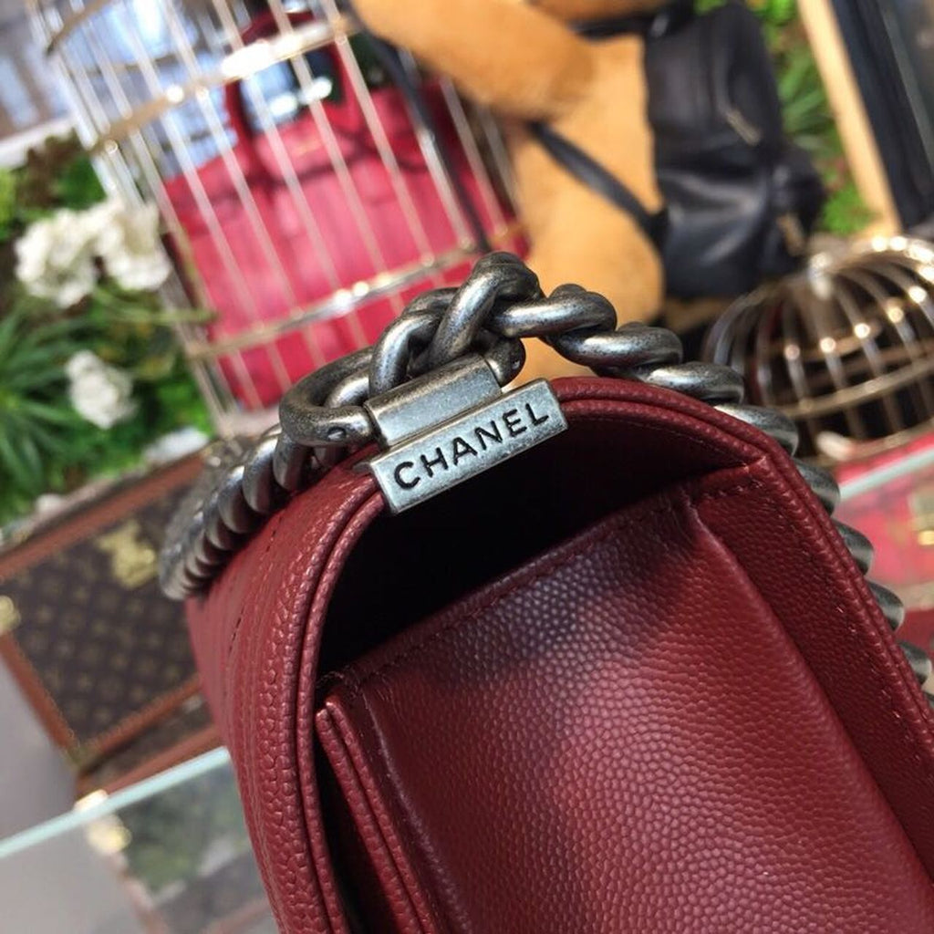 CHL Boy Handbag Silver Hardware Burgundy For Women, Women’s Bags, Shoulder And Crossbody Bags 9.8in/25cm A67086