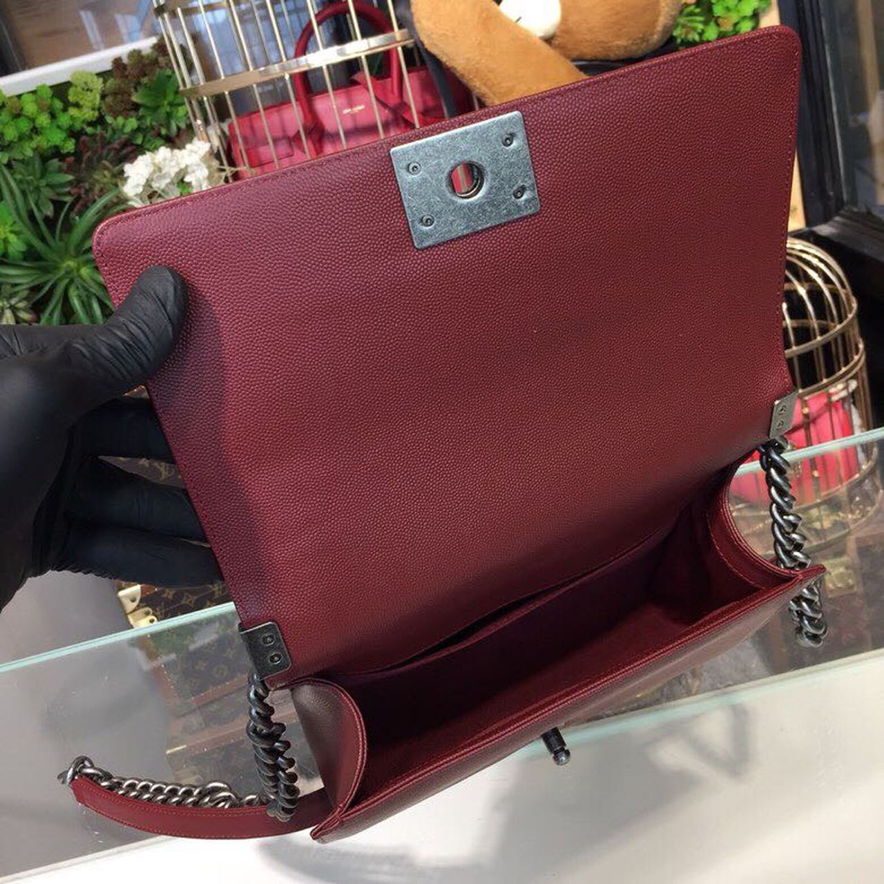 CHL Boy Handbag Silver Hardware Burgundy For Women, Women’s Bags, Shoulder And Crossbody Bags 9.8in/25cm A67086