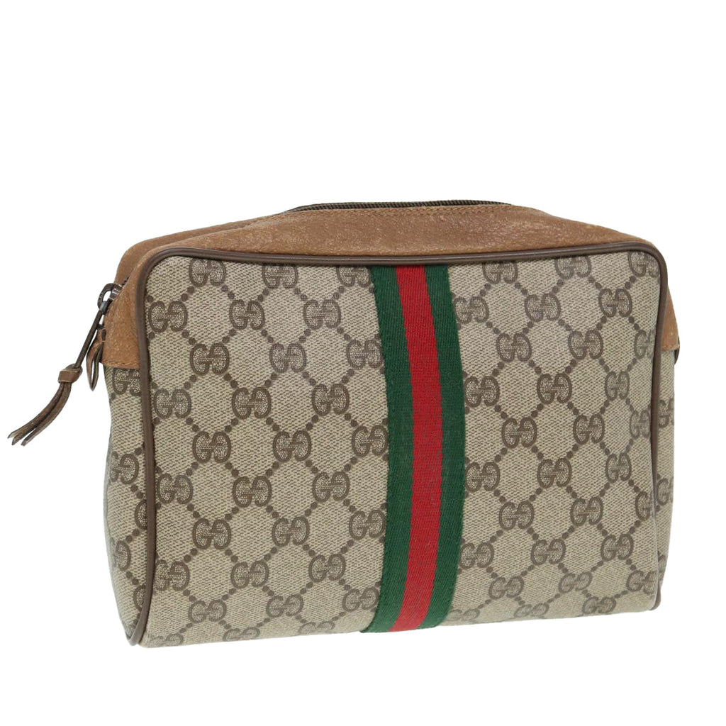 GUCCI GG Supreme Web Sherry Line Clutch Bag PVC Beige Red 89 01 012 88952