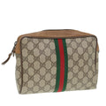 GUCCI GG Supreme Web Sherry Line Clutch Bag PVC Beige Red 89 01 012 88952