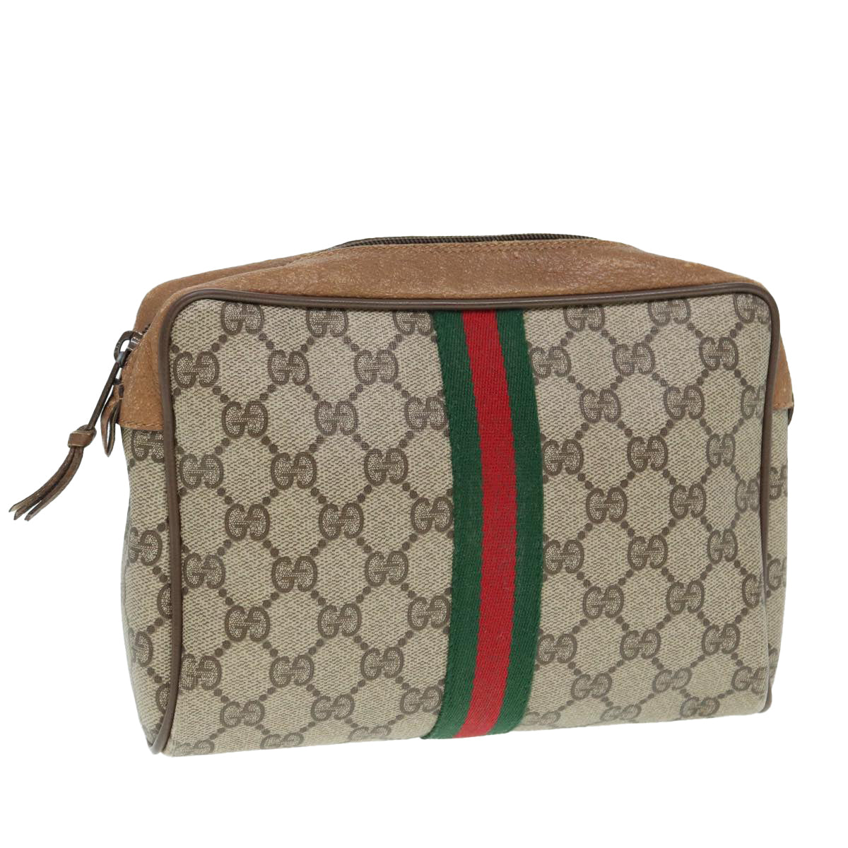 GUCCI GG Supreme Web Sherry Line Clutch Bag PVC Beige Red 89 01 012 88952