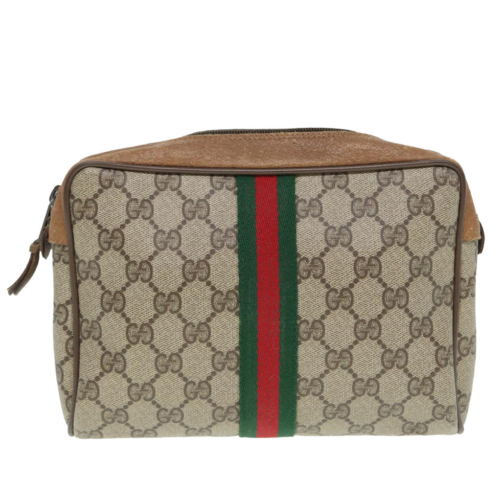 GUCCI GG Supreme Web Sherry Line Clutch Bag PVC Beige Red 89 01 012 88952