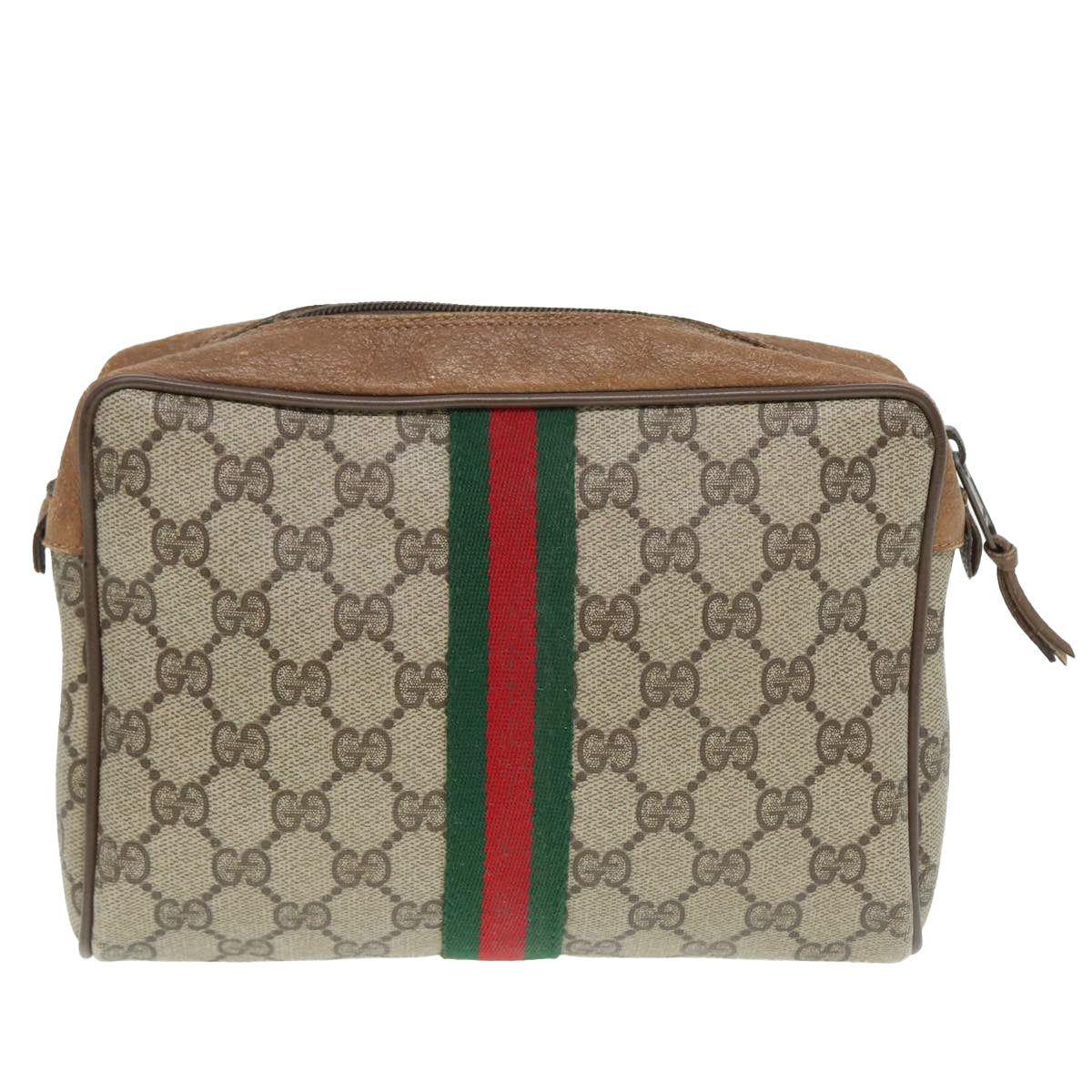 GUCCI GG Supreme Web Sherry Line Clutch Bag PVC Beige Red 89 01 012 88952