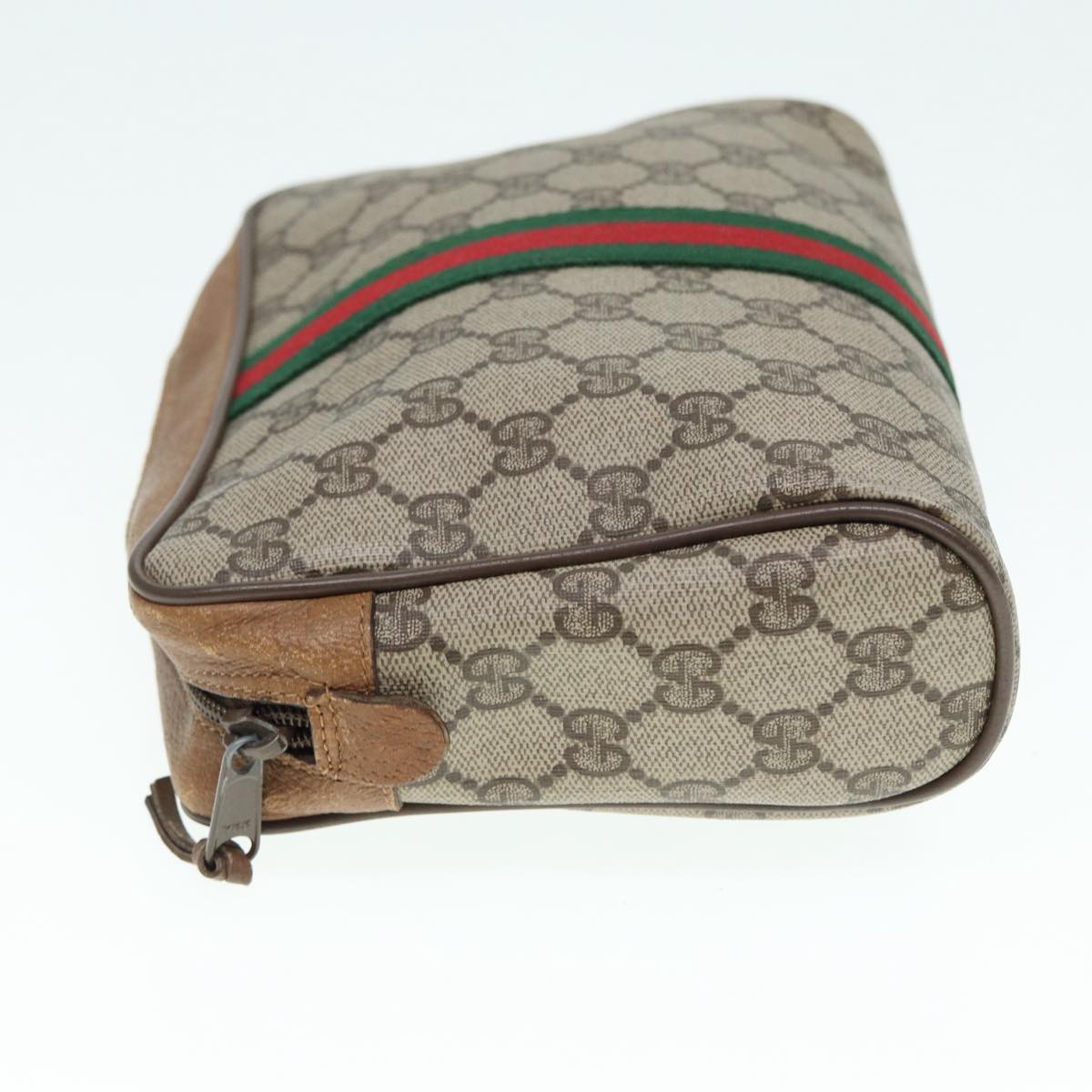 GUCCI GG Supreme Web Sherry Line Clutch Bag PVC Beige Red 89 01 012 88952