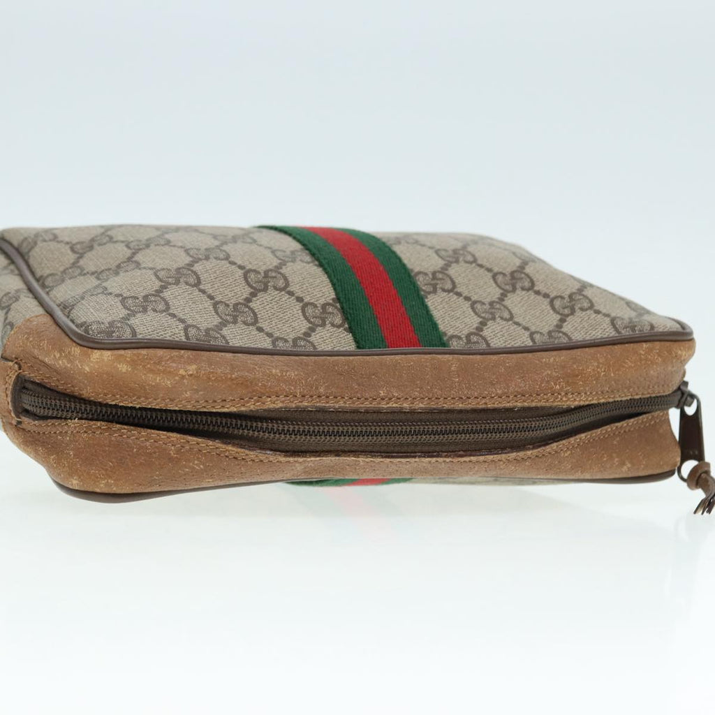 GUCCI GG Supreme Web Sherry Line Clutch Bag PVC Beige Red 89 01 012 88952