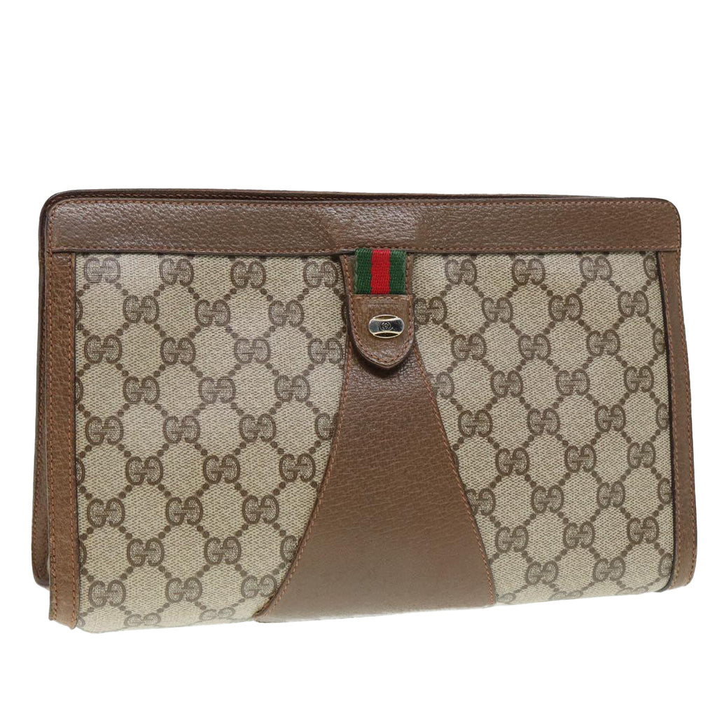 GUCCI GG Supreme Web Sherry Line Clutch Bag PVC Beige Red 89 01 033 88953