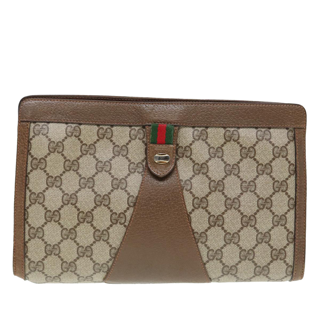 GUCCI GG Supreme Web Sherry Line Clutch Bag PVC Beige Red 89 01 033 88953