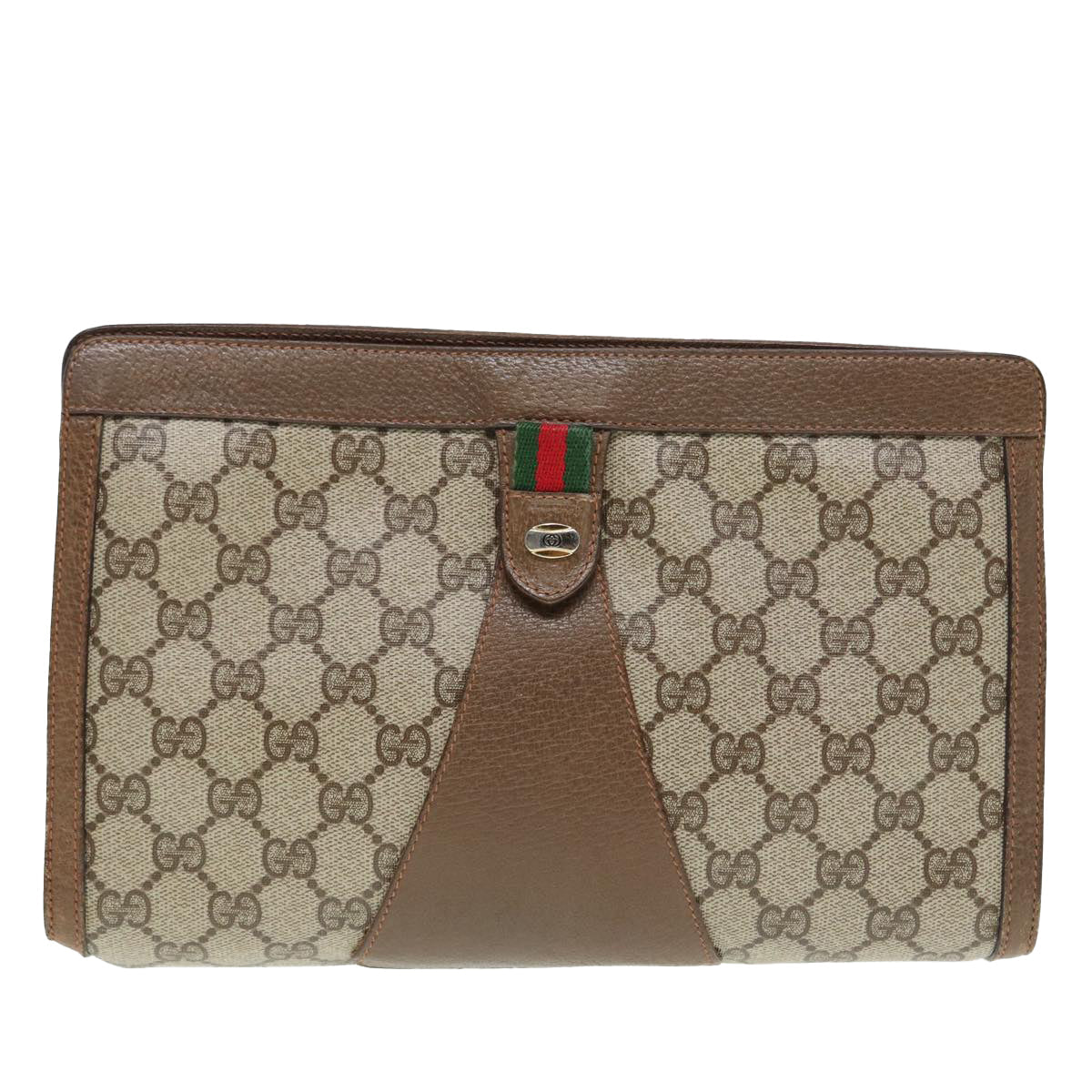 GUCCI GG Supreme Web Sherry Line Clutch Bag PVC Beige Red 89 01 033 88953