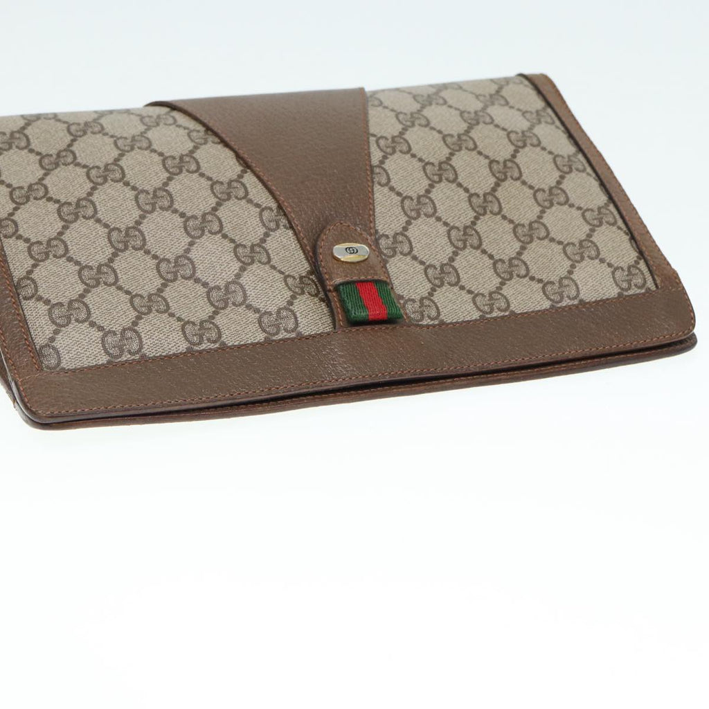 GUCCI GG Supreme Web Sherry Line Clutch Bag PVC Beige Red 89 01 033 88953
