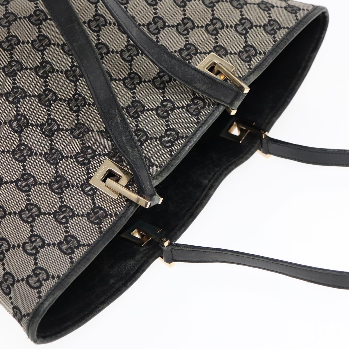 GUCCI GG Canvas Tote Bag Black Gold 002 1098 88954