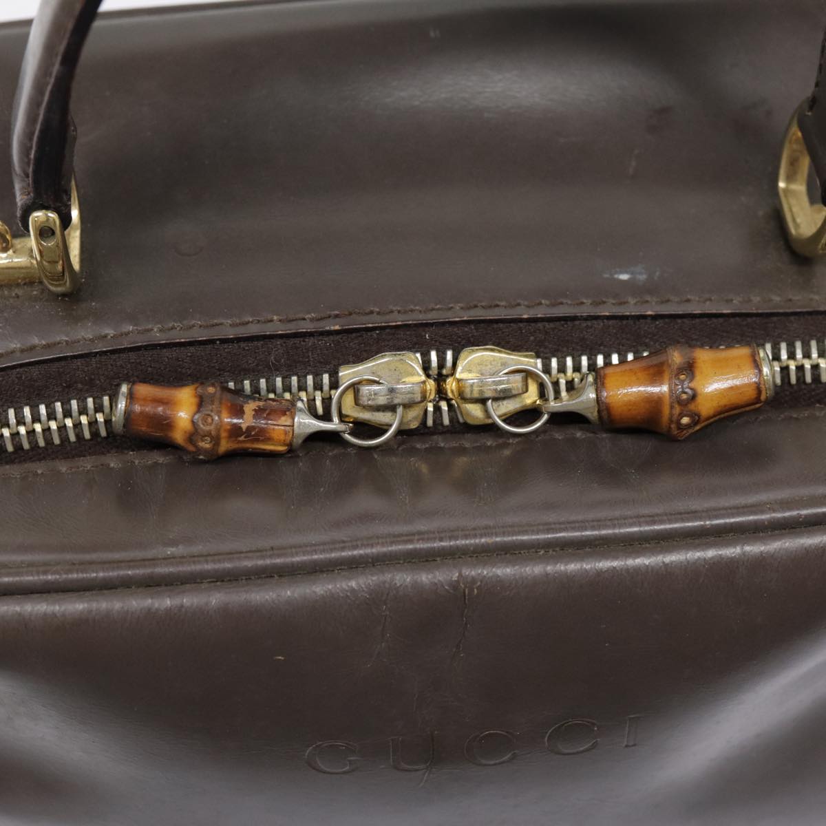 GUCCI Bamboo Hand Bag Leather Brown Gold 000 2040 0323 88959