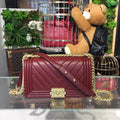 CHL Boy Handbag Gold Toned Hardware Burgundy For Women, Women’s Bags, Shoulder And Crossbody Bags 9.8in/25cm A67086