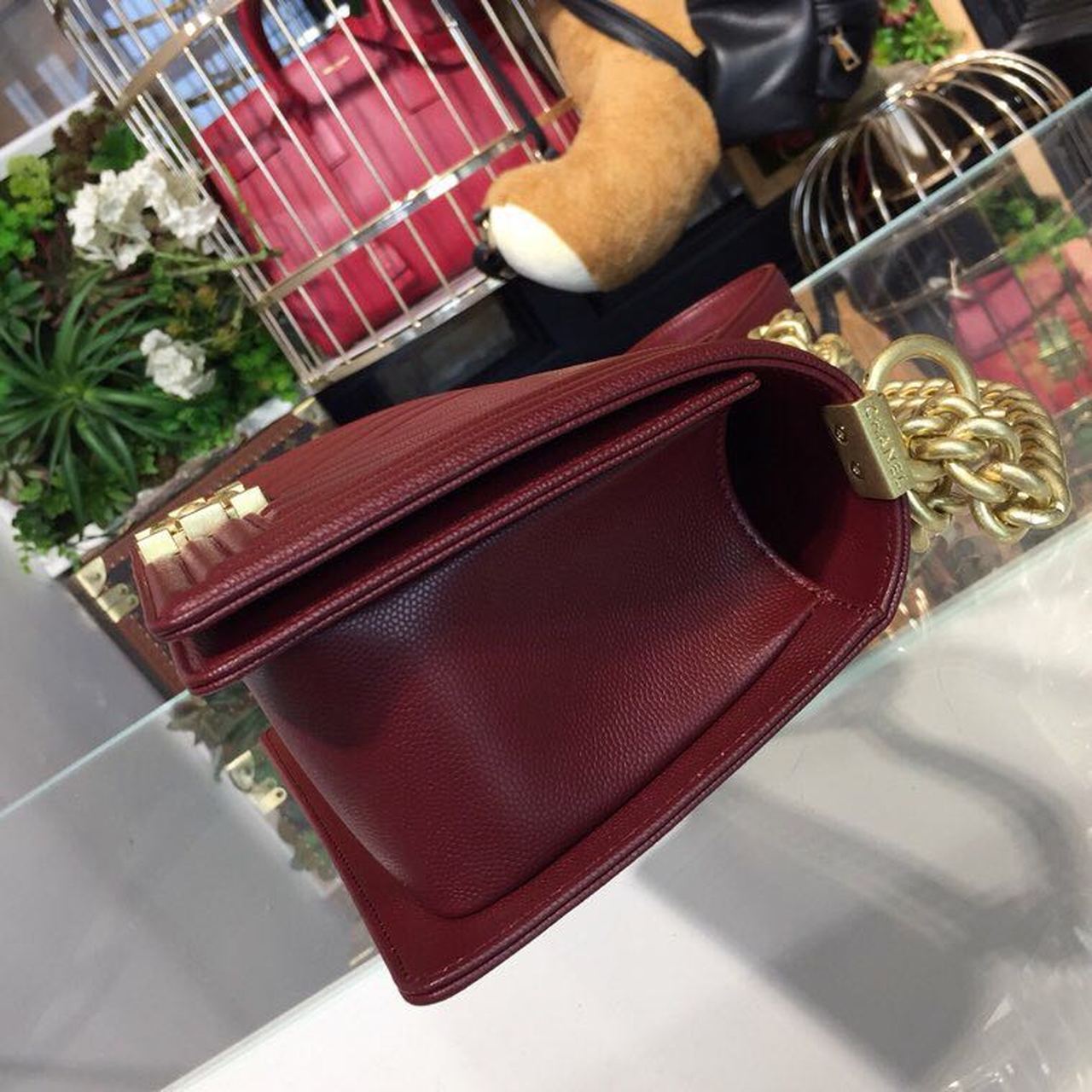 CHL Boy Handbag Gold Toned Hardware Burgundy For Women, Women’s Bags, Shoulder And Crossbody Bags 9.8in/25cm A67086
