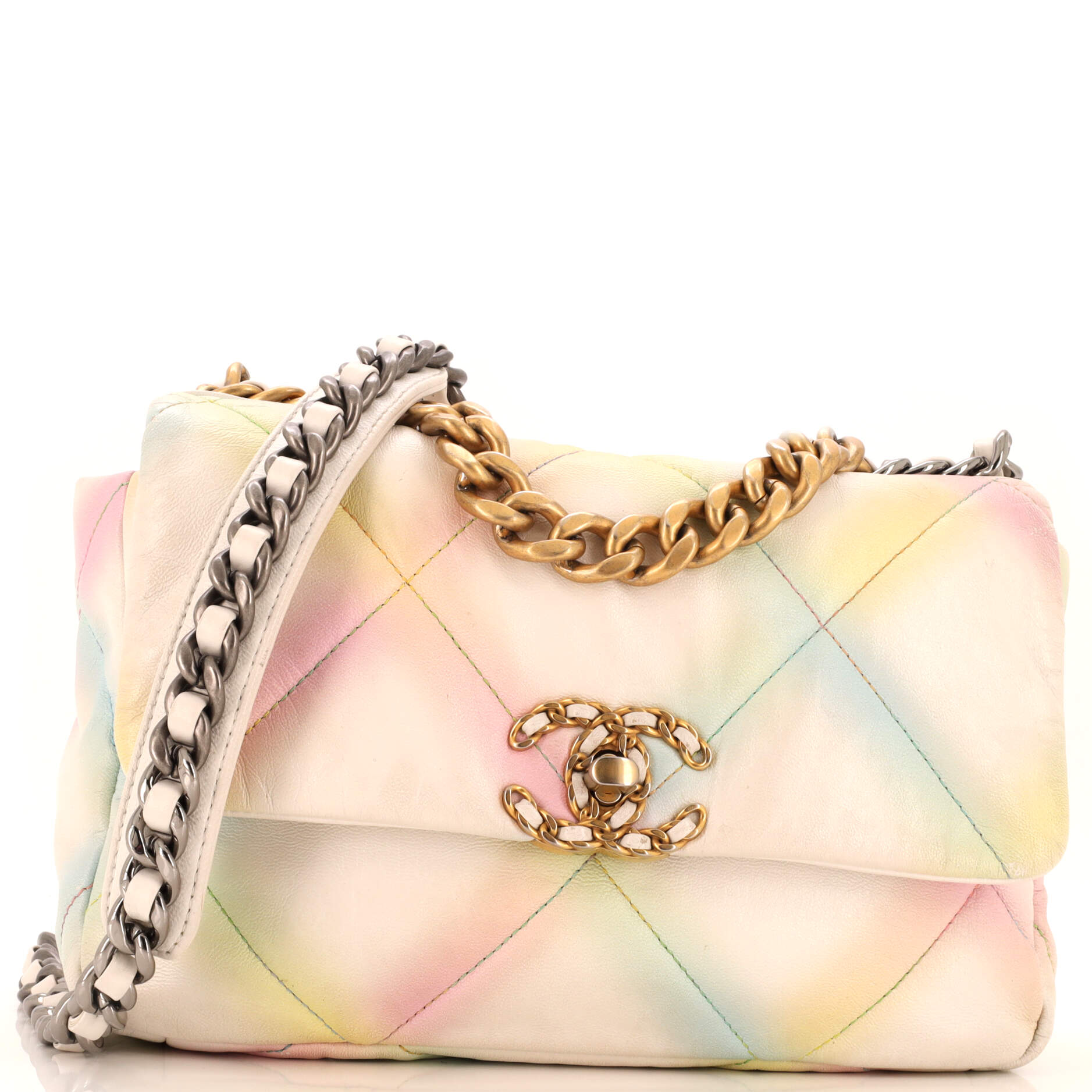 CHANEL 19 Flap Bag Quilted Multicolor Leather Medium