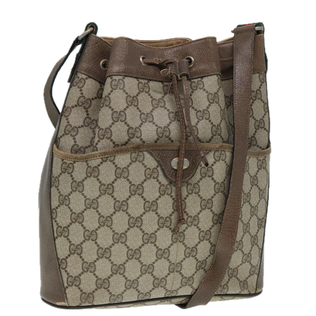 GUCCI GG Supreme Web Sherry Line Shoulder Bag PVC Beige Gold 89024