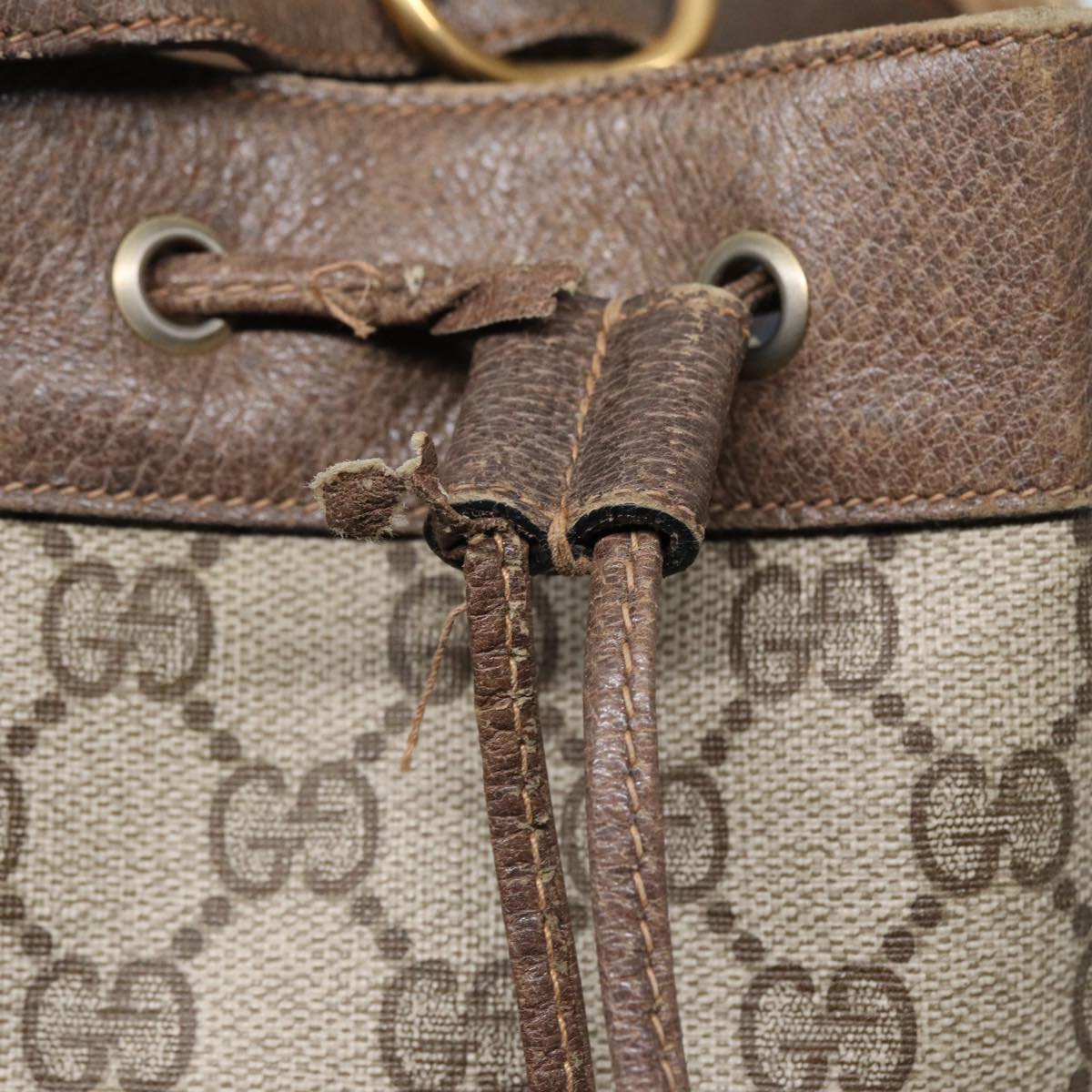 GUCCI GG Supreme Web Sherry Line Shoulder Bag PVC Beige Gold 89024