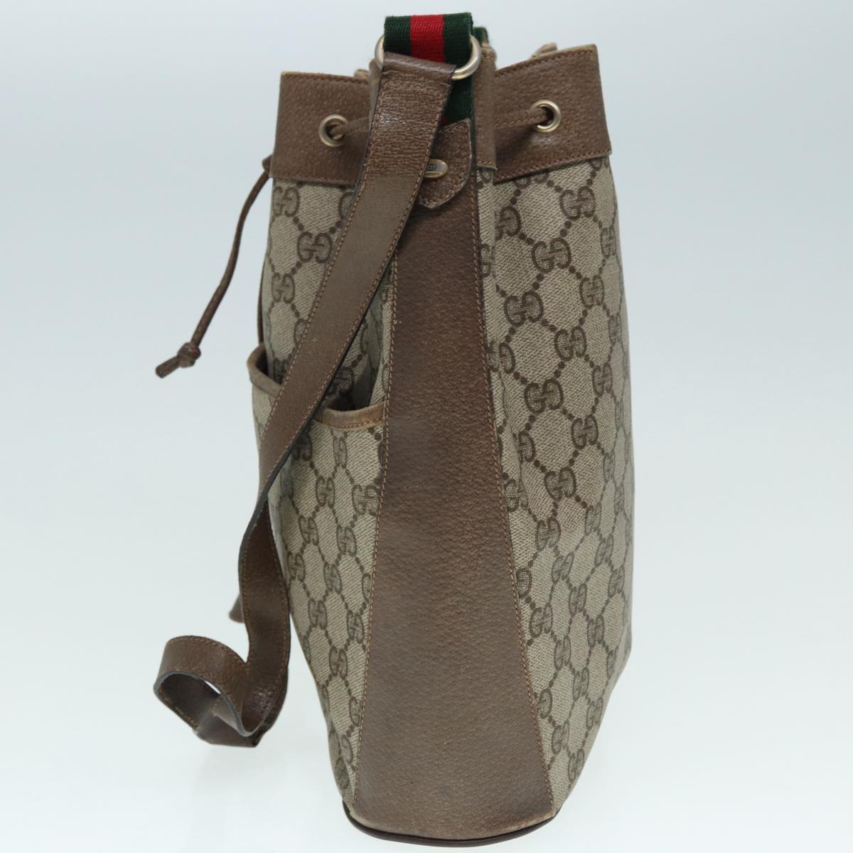 GUCCI GG Supreme Web Sherry Line Shoulder Bag PVC Beige Gold 89024