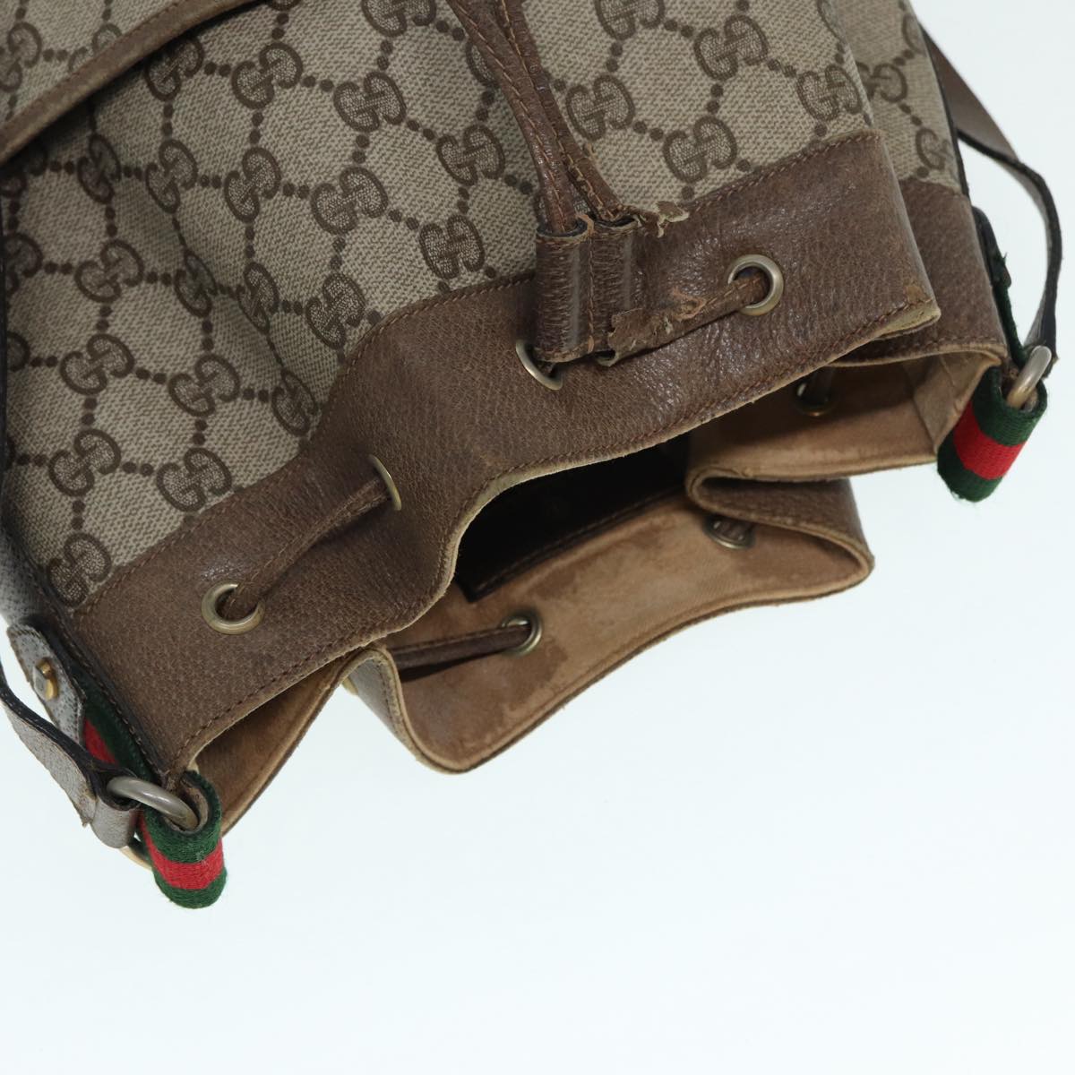 GUCCI GG Supreme Web Sherry Line Shoulder Bag PVC Beige Gold 89024