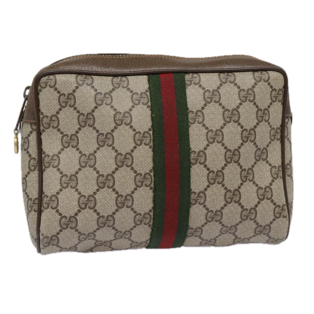 GUCCI GG Supreme Web Sherry Line Clutch Bag PVC Beige Red 89 01 012 89027