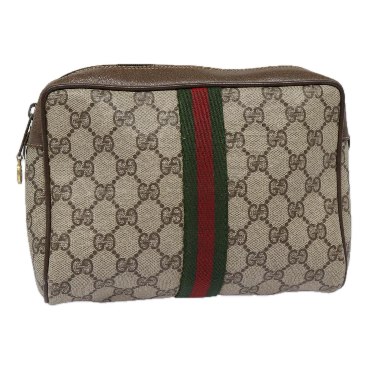 GUCCI GG Supreme Web Sherry Line Clutch Bag PVC Beige Red 89 01 012 89027