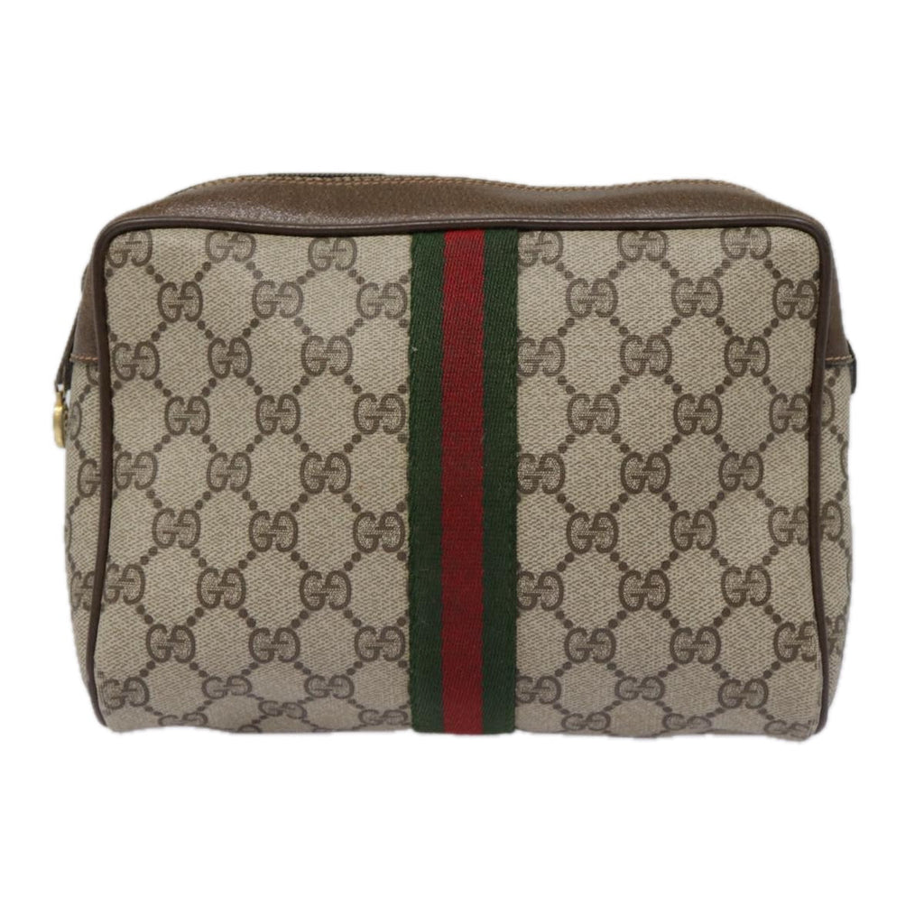 GUCCI GG Supreme Web Sherry Line Clutch Bag PVC Beige Red 89 01 012 89027