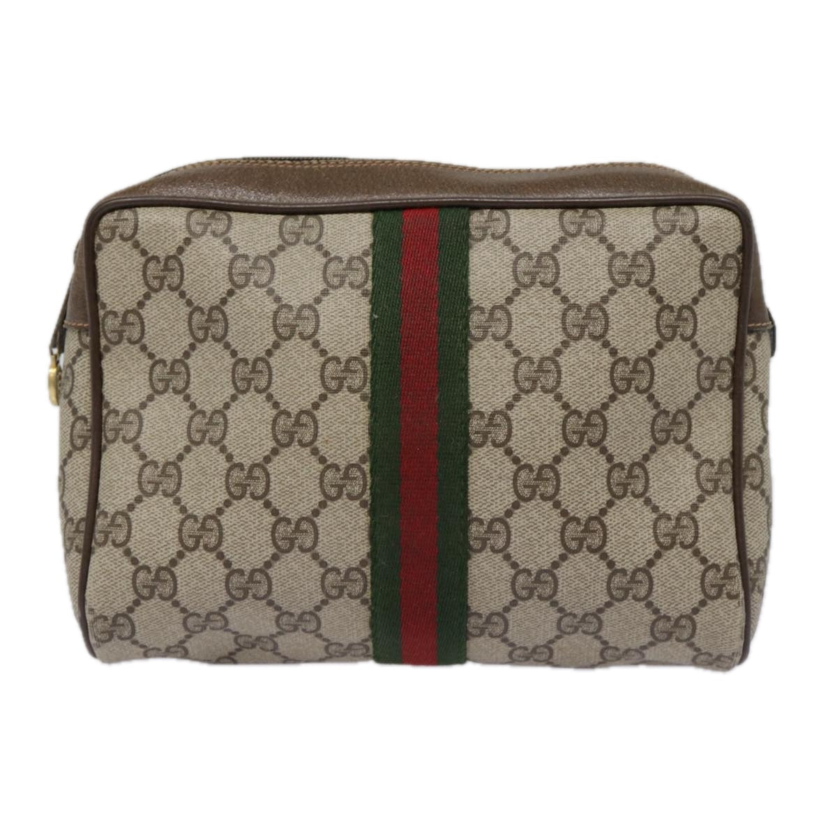 GUCCI GG Supreme Web Sherry Line Clutch Bag PVC Beige Red 89 01 012 89027