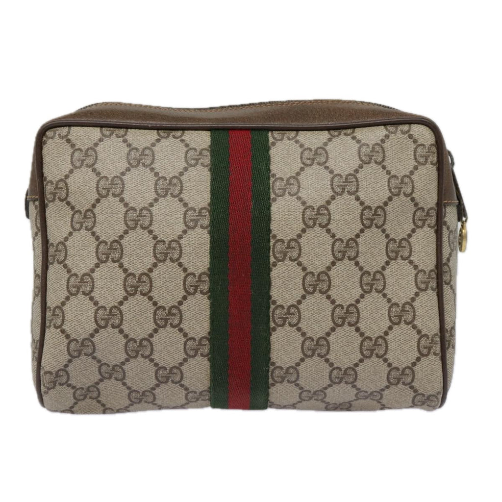 GUCCI GG Supreme Web Sherry Line Clutch Bag PVC Beige Red 89 01 012 89027