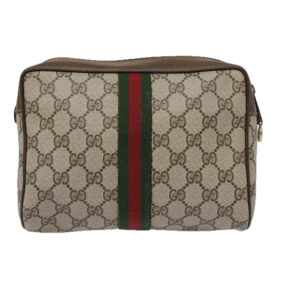 GUCCI GG Supreme Web Sherry Line Clutch Bag PVC Beige Red 89 01 012 89027