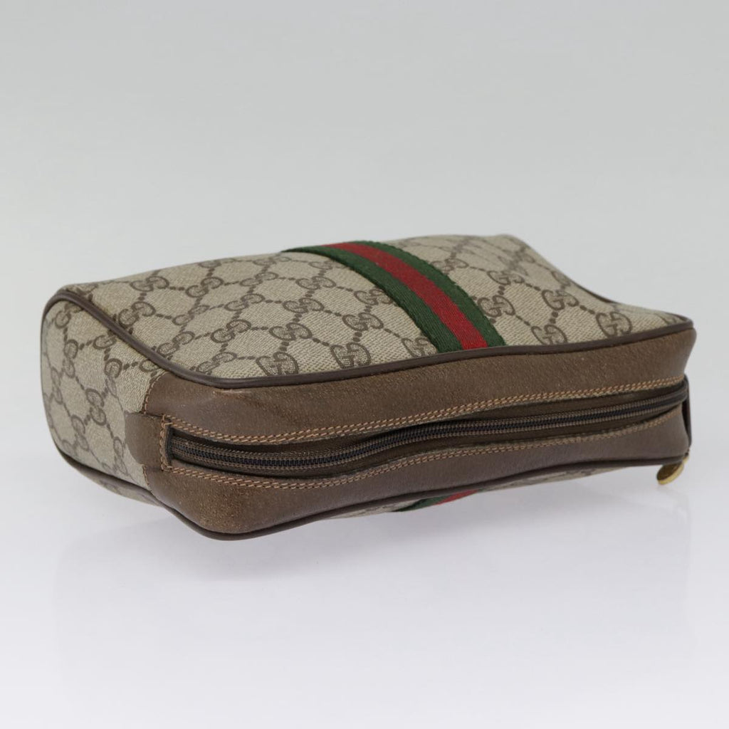 GUCCI GG Supreme Web Sherry Line Clutch Bag PVC Beige Red 89 01 012 89027