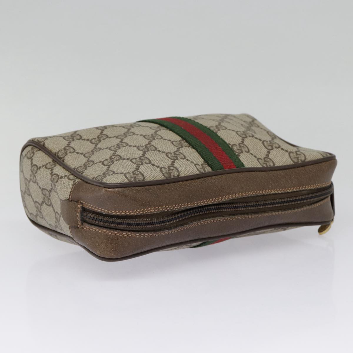 GUCCI GG Supreme Web Sherry Line Clutch Bag PVC Beige Red 89 01 012 89027