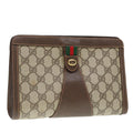 GUCCI GG Supreme Web Sherry Line Clutch Bag PVC Beige Red 156 01 032 89028