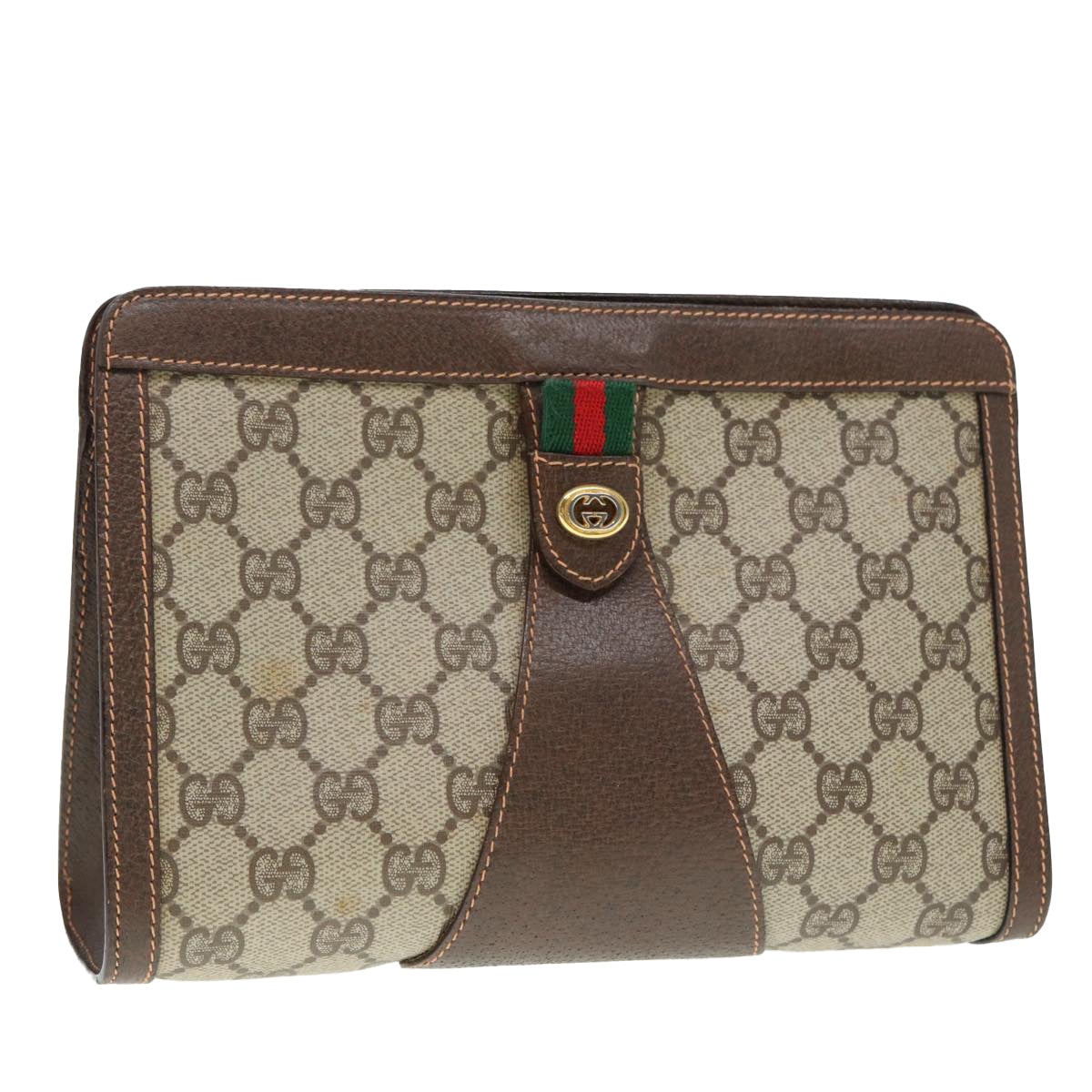 GUCCI GG Supreme Web Sherry Line Clutch Bag PVC Beige Red 156 01 032 89028