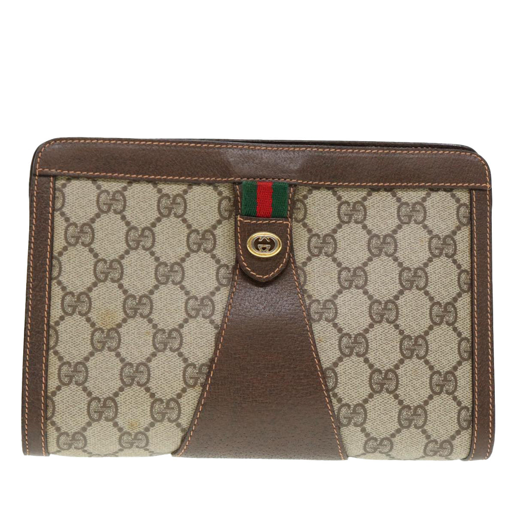 GUCCI GG Supreme Web Sherry Line Clutch Bag PVC Beige Red 156 01 032 89028