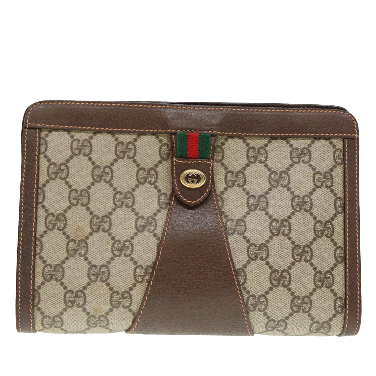 GUCCI GG Supreme Web Sherry Line Clutch Bag PVC Beige Red 156 01 032 89028