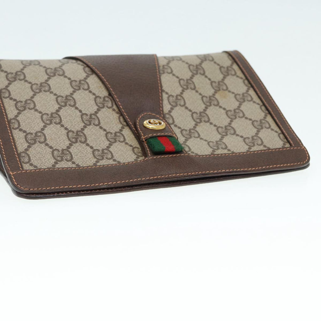 GUCCI GG Supreme Web Sherry Line Clutch Bag PVC Beige Red 156 01 032 89028