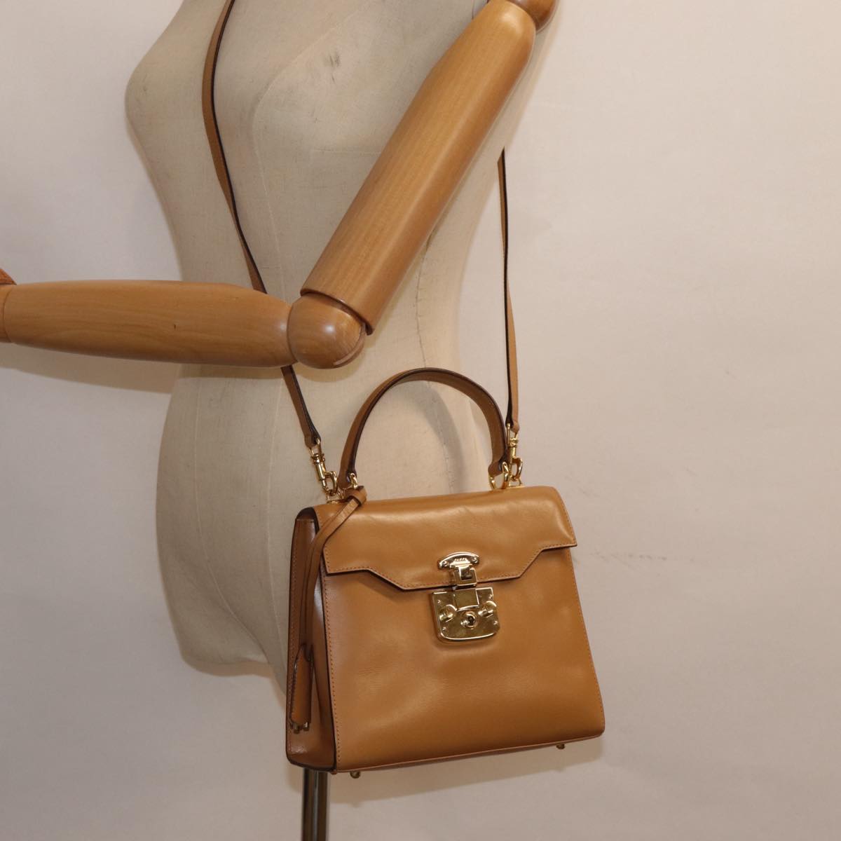 GUCCI Hand Bag Leather 2way Brown Gold 000 110 0211 89031