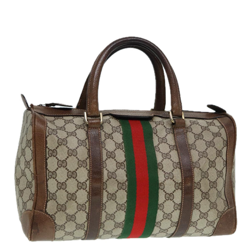 GUCCI GG Supreme Hand Bag PVC Leather Beige Gold 89032