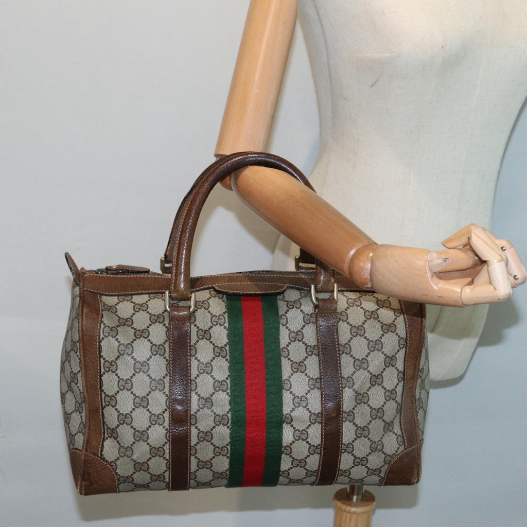 GUCCI GG Supreme Hand Bag PVC Leather Beige Gold 89032