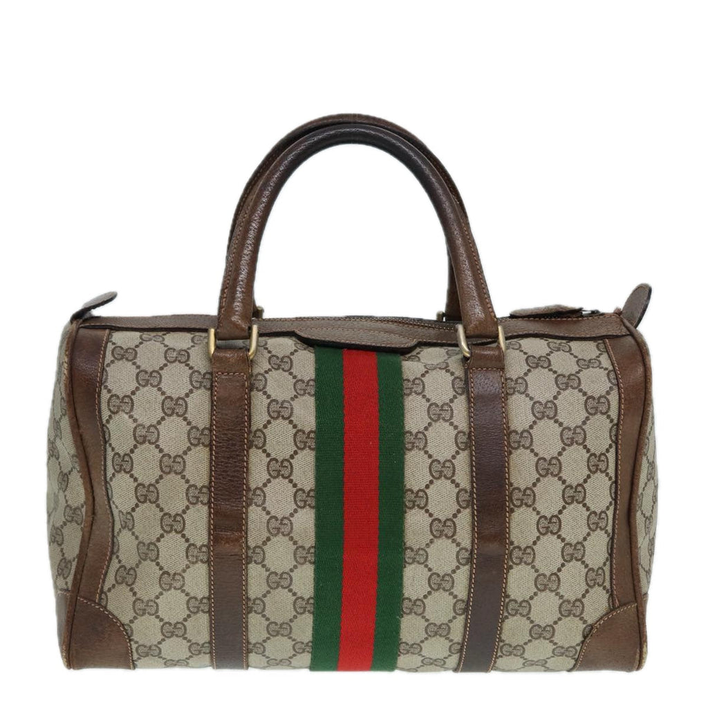 GUCCI GG Supreme Hand Bag PVC Leather Beige Gold 89032