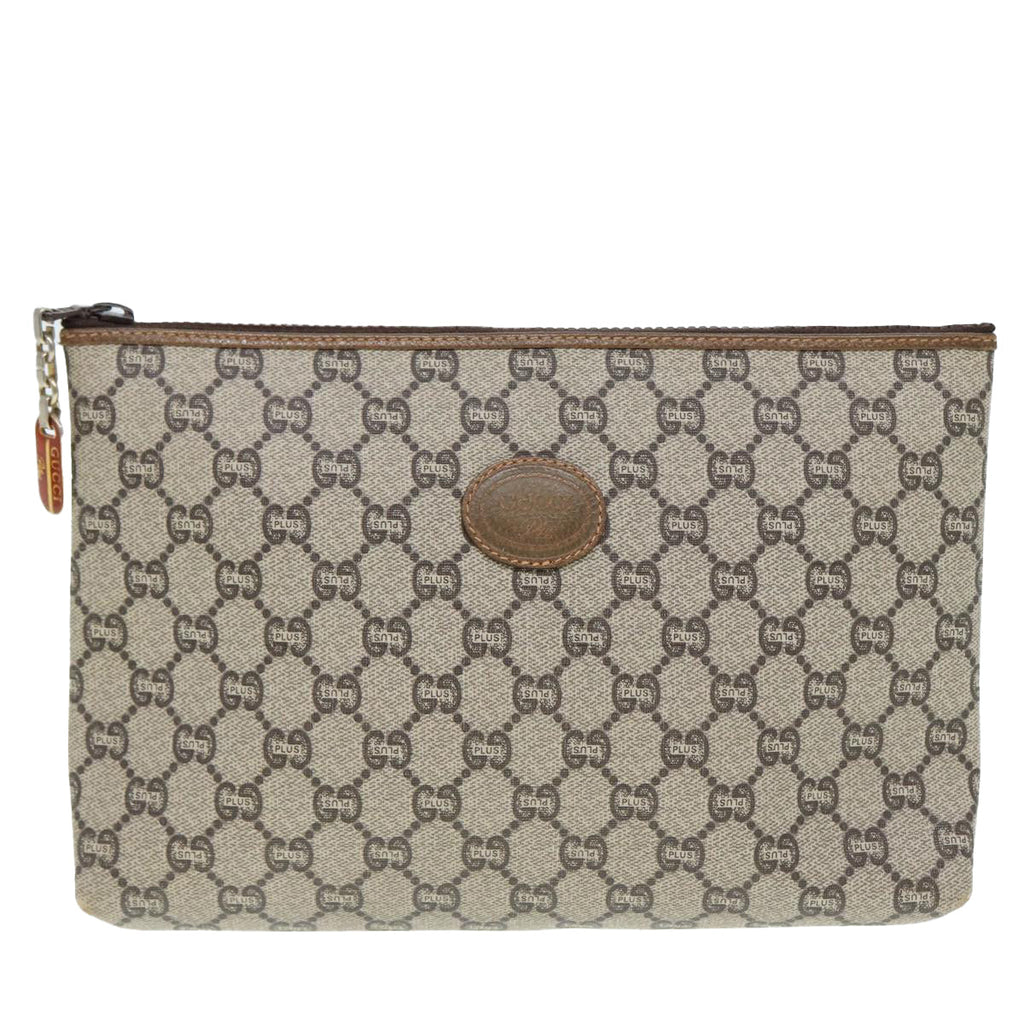 GUCCI GG Plus Supreme Clutch Bag PVC Beige 89034
