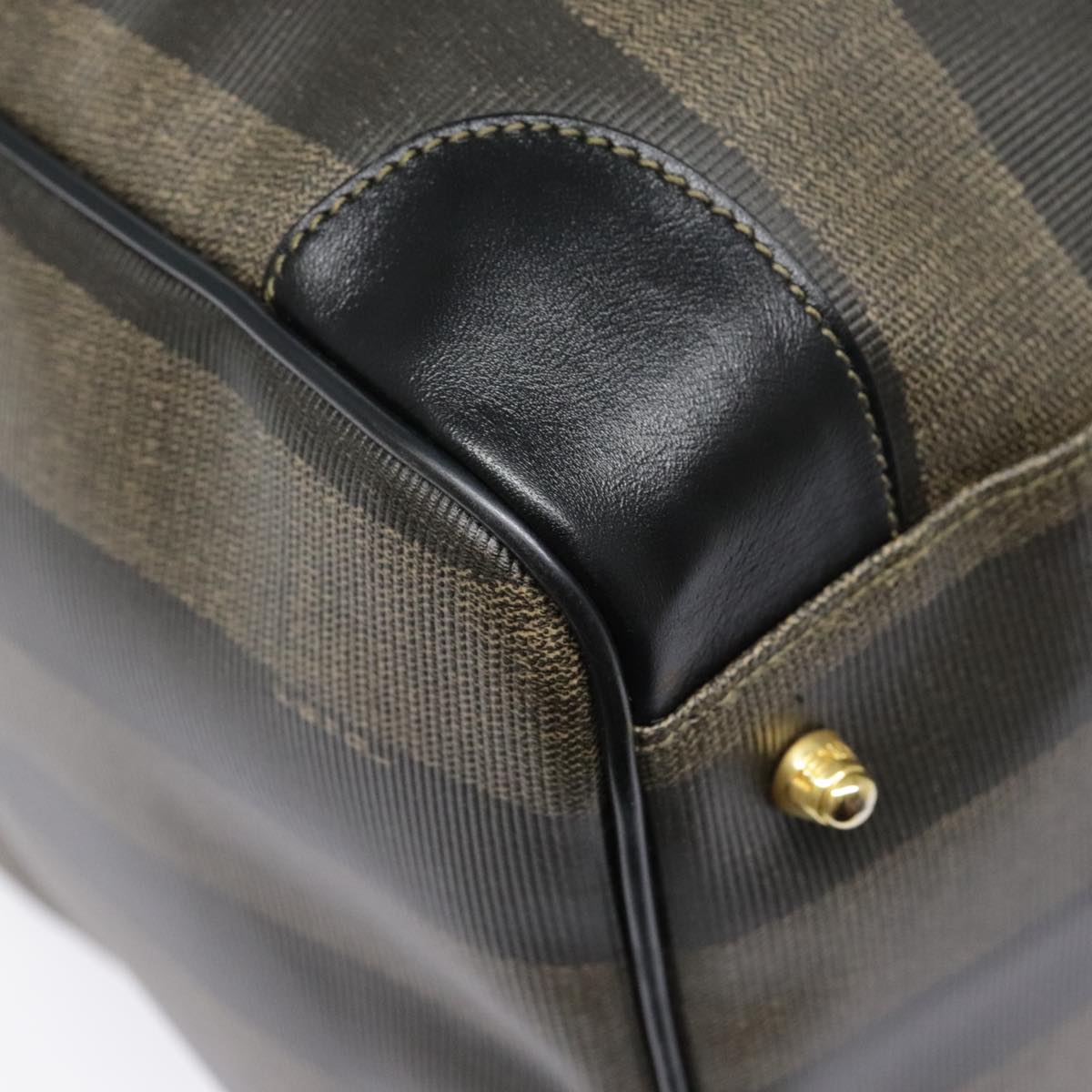 FENDI Pecan Canvas Boston Bag Brown Black gold 89050