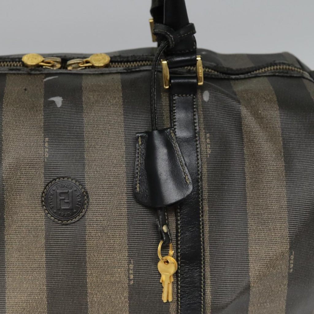 FENDI Pecan Canvas Boston Bag Brown Black gold 89050