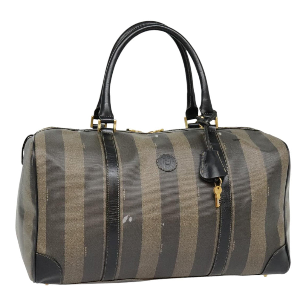 FENDI Pecan Canvas Boston Bag Brown Black gold 89050